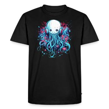 Jellyfish with headphones - Men's Premium Organic T-Shirt - black - Front - Nico (187cm)