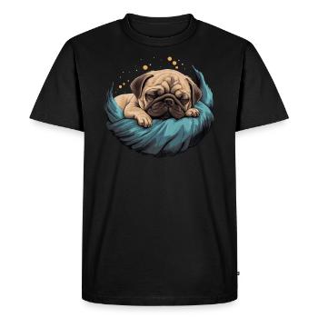 Chiot chien carlin endormi - T-shirt Premium bio Homme - noir - Devant - Nico (187cm)