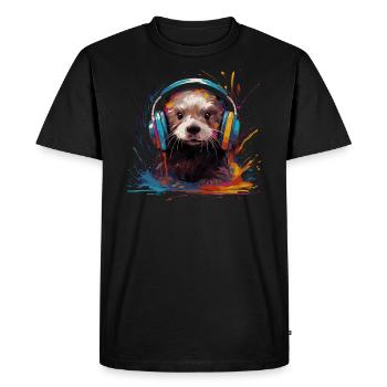 Otter écoute de la musique avec des écouteurs - T-shirt Premium bio Homme - noir - Devant - Nico (187cm)