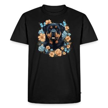 Chien rottweiler avec des fleurs - T-shirt Premium bio Homme - noir - Devant - Nico (187cm)