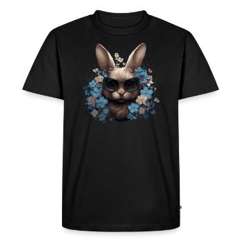Lapin cool avec des fleurs - T-shirt Premium bio Homme - noir - Devant - Nico (187cm)