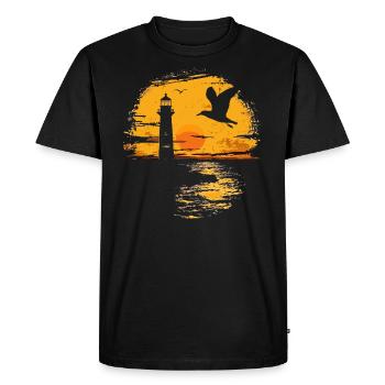 Seagull Seabird Lighthouse Sunset - Men's Premium Organic T-Shirt - black - Front - Nico (187cm)