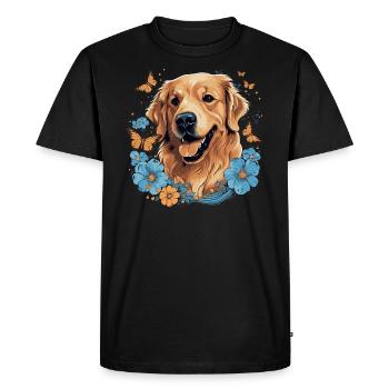 Golden Retriever Dog and Butterflies - Men's Premium Organic T-Shirt - black - Front - Nico (187cm)