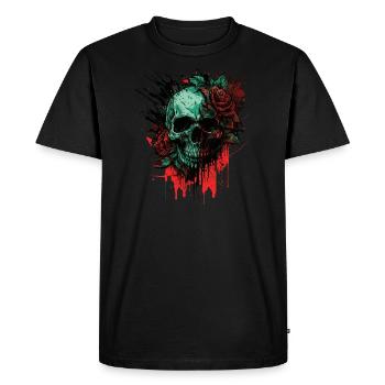 Flower Skull - Men's Premium Organic T-Shirt - black - Front - Nico (187cm)