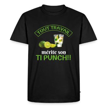 Humour | Tout travail mérite son ti-punch - T-shirt Premium bio Homme - noir - Devant - Nico (187cm)