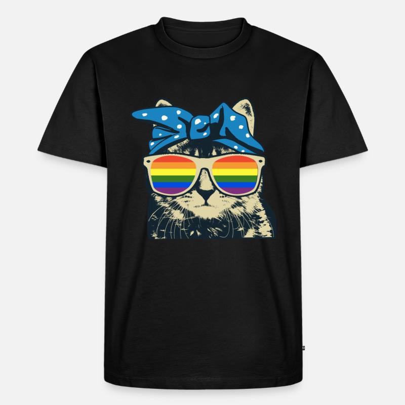 Katze Regenbogen - Männer Premium Bio T-Shirt - Schwarz