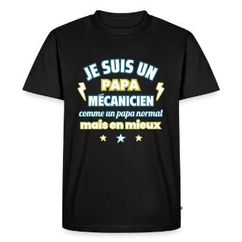 Papa mécanicien, cadeau fête des pères,Noël - T-shirt Premium bio Homme - noir - Devant - Nico (187cm)