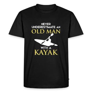 Never Underestimate Old Man With Kayak - Men's Premium Organic T-Shirt - black - Front - Nico (187cm)