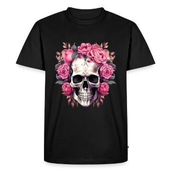 Squelette de fleur gothique Vintage rose - T-shirt Premium bio Homme - noir - Devant - Nico (187cm)