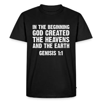 God Created - Genisis 1:1 - Men's Premium Organic T-Shirt - black - Front - Nico (187cm)