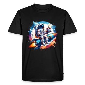 Astronaute fusée anniversaire - T-shirt Premium bio Homme - noir - Devant - Nico (187cm)