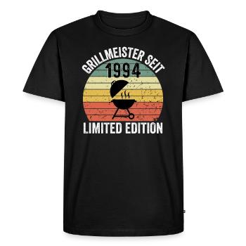 30e anniversaire - Grillmeister depuis 1994 - T-shirt Premium bio Homme - noir - Devant - Nico (187cm)