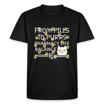 Pharmacie Chat Pilules pour Ronronner jaune-blanc - T-shirt Premium bio Homme - noir - Devant - Nico (187cm)