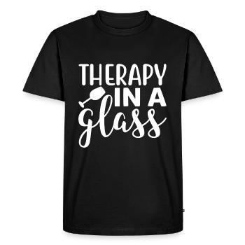Therapy In A Glass - Lustiger Wein Spruch - Men's Premium Organic T-Shirt - black - Front - Nico (187cm)