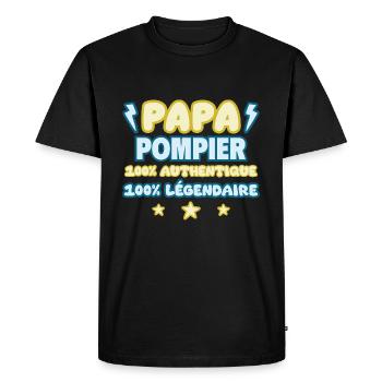 Papa pompier, cadeau fête des pères,Humour - T-shirt Premium bio Homme - noir - Devant - Nico (187cm)
