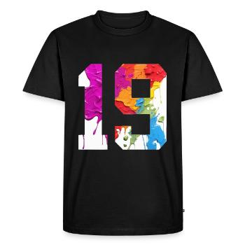 NUMÉRO COLORÉ 19 COLORÉ 19E ANNIVERSAIRE - T-shirt Premium bio Homme - noir - Devant - Nico (187cm)