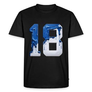 NON. 18 NUMÉRO 18 BLEU BLANC 18E ANNIVERSAIRE - T-shirt Premium bio Homme - noir - Devant - Nico (187cm)