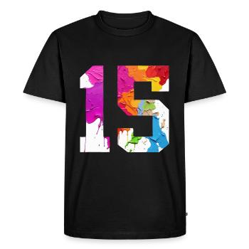 FARBIG NUMMER 15 BUNT 15. GEBURTSTAG - Männer Premium Bio T-Shirt - Schwarz - Vorne - Nico (187cm)