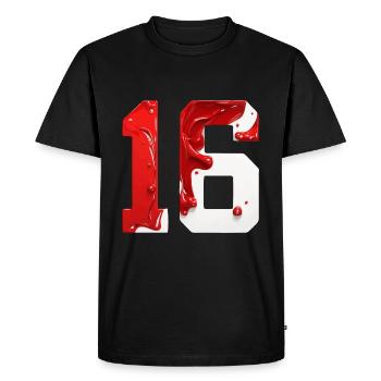 NON. 16 NUMÉRO 16 ROUGE BLANC 16E ANNIVERSAIRE - T-shirt Premium bio Homme - noir - Devant - Nico (187cm)