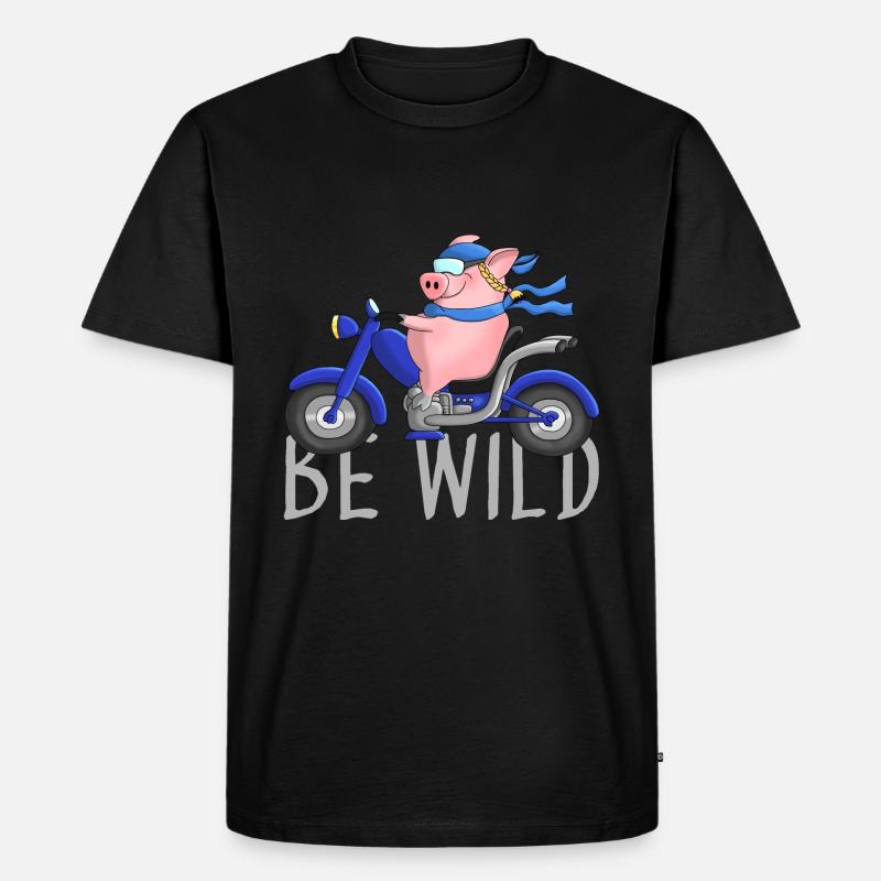 Witziges Schwein auf Chopper Comic - Männer Premium Bio T-Shirt - Schwarz