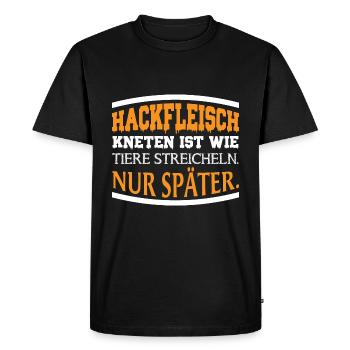 Hackfleisch kneten ist wie Tiere streicheln - Männer Premium Bio T-Shirt - Schwarz - Vorne - Nico (187cm)