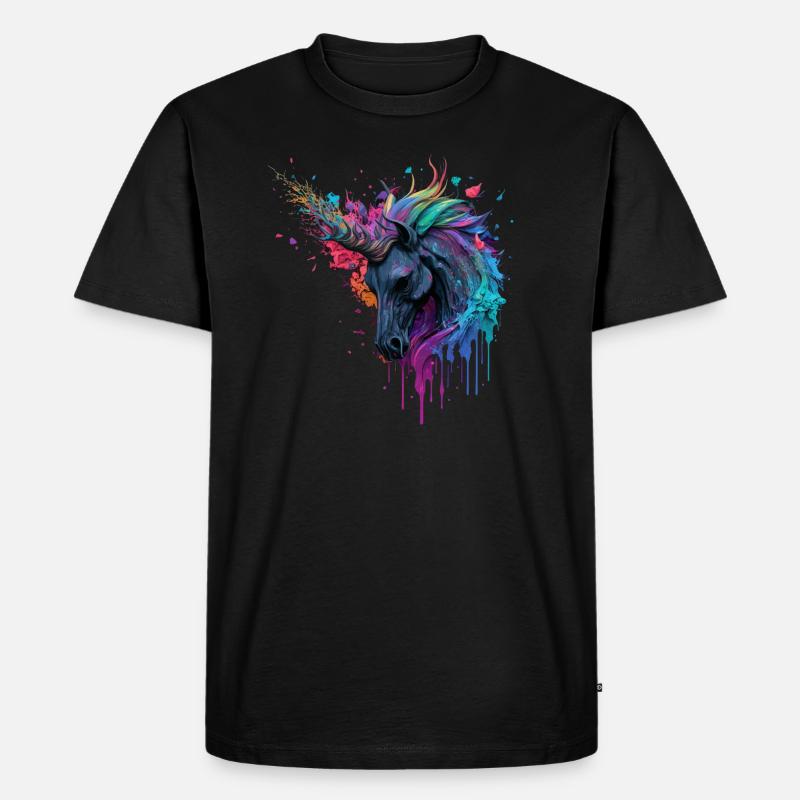 Regenbogen Einhorn - Männer Premium Bio T-Shirt - Schwarz