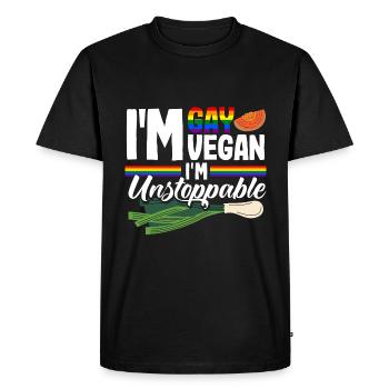 Je suis gay, je suis végétalien, je suis imparable - T-shirt Premium bio Homme - noir - Devant - Nico (187cm)