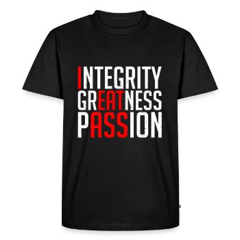 Funny Integrity Greatness Passion - Men's Premium Organic T-Shirt - black - Front - Nico (187cm)