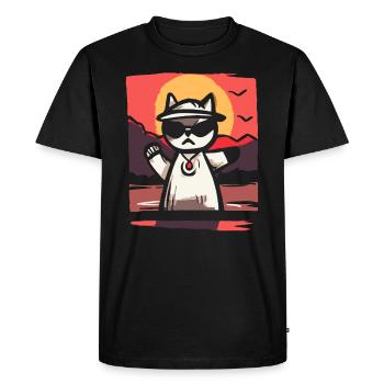 Japan's Red Sun: Funky Hip-Hop Rap Cat - Men's Premium Organic T-Shirt - black - Front - Nico (187cm)
