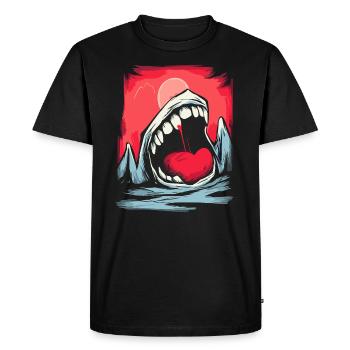 Japan's Red Sun and Mouth Mountain with Teeth - Men's Premium Organic T-Shirt - black - Front - Nico (187cm)