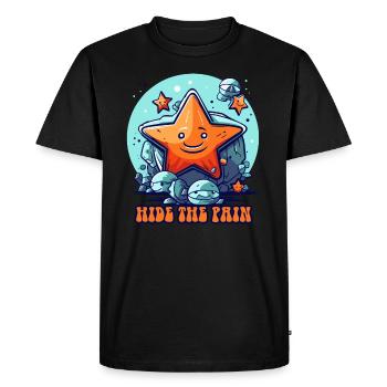 Cachez la douleur, petite étoile de mer, oursin - T-shirt Premium bio Homme - noir - Devant - Nico (187cm)