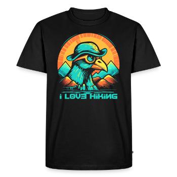 Poulet malin dans les montagnes : j’adore la randonnée - T-shirt Premium bio Homme - noir - Devant - Nico (187cm)