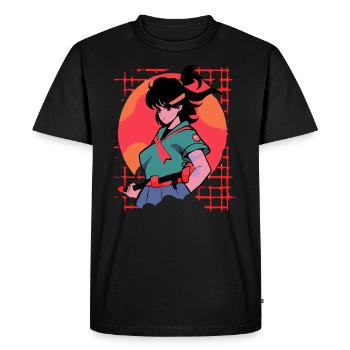 Fille guerrière dans le style classique de l’anime Vaporwave - T-shirt Premium bio Homme - noir - Devant - Nico (187cm)