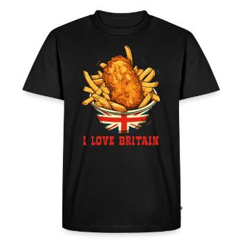 Fish and Chips und Ich liebe Großbritannien - Men's Premium Organic T-Shirt - black - Front - Nico (187cm)