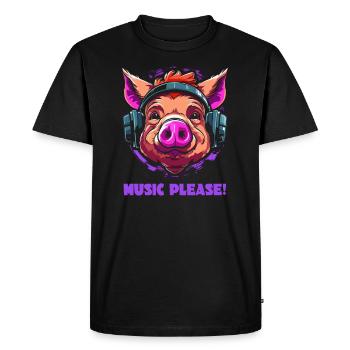 Plus de musique, s’il vous plaît, un cochon heureux - T-shirt Premium bio Homme - noir - Devant - Nico (187cm)