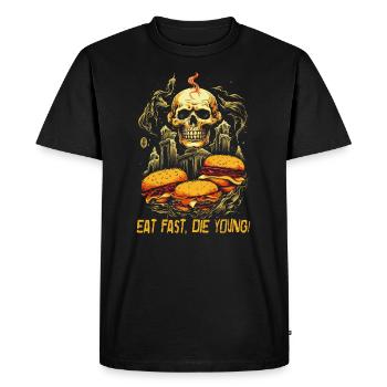 manger rapide mourir jeune, crâne de restauration rapide - T-shirt Premium bio Homme - noir - Devant - Nico (187cm)