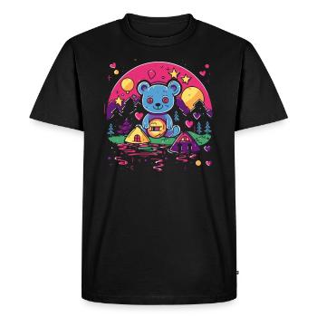 Un ours en peluche au pays des merveilles de l’amour - T-shirt Premium bio Homme - noir - Devant - Nico (187cm)