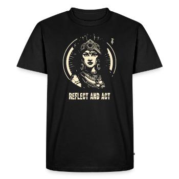 Reflect and act, indigenous woman - Men's Premium Organic T-Shirt - black - Front - Nico (187cm)