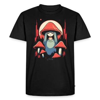 La fille champignon et les champignons dans la forêt - T-shirt Premium bio Homme - noir - Devant - Nico (187cm)