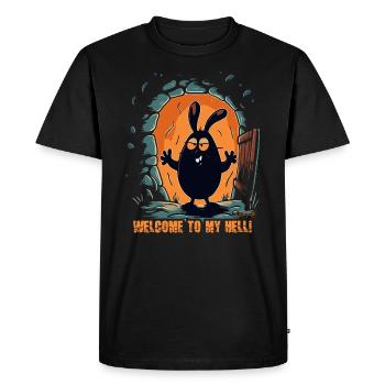 Bienvenue dans mon enfer, le lapin - T-shirt Premium bio Homme - noir - Devant - Nico (187cm)
