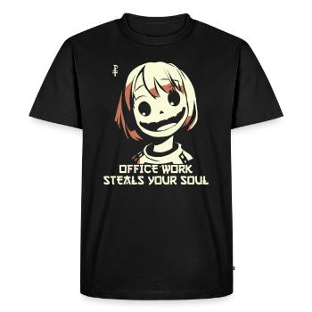 Office work steals your soul - Men's Premium Organic T-Shirt - black - Front - Nico (187cm)
