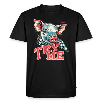 Checker Scarf: Try Me, Piggy Piglet - Men's Premium Organic T-Shirt - black - Front - Nico (187cm)