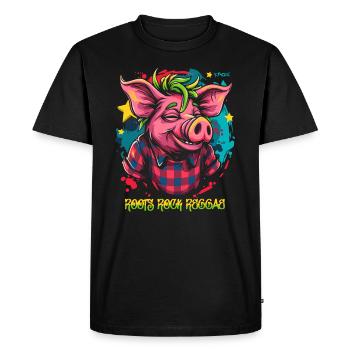 ROOTS ROCK REGGAE cool Jamaica pig - Men's Premium Organic T-Shirt - black - Front - Nico (187cm)