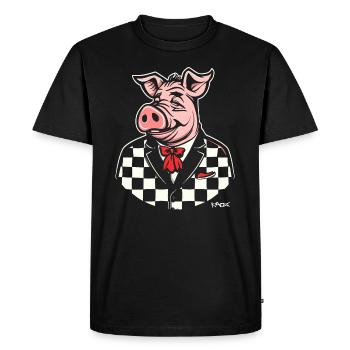 Checker, un cochon potelé dans le style des années 50 - T-shirt Premium bio Homme - noir - Devant - Nico (187cm)