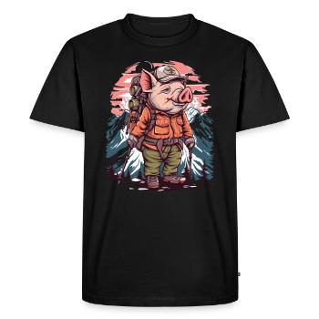Nordic Hiking Hiker Pig - Men's Premium Organic T-Shirt - black - Front - Nico (187cm)