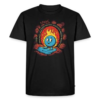 Boule de dessin animé rétro coquine dans un donjon brûlant - T-shirt Premium bio Homme - noir - Devant - Nico (187cm)