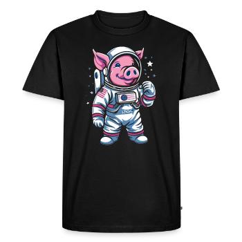 Petit Cochon : Cochon Astronaute - T-shirt Premium bio Homme - noir - Devant - Nico (187cm)