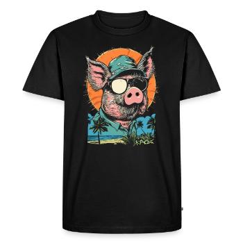 Cochon de vacances d'été plage palmiers - T-shirt Premium bio Homme - noir - Devant - Nico (187cm)