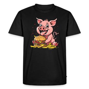 Fast food frites burger cochon - T-shirt Premium bio Homme - noir - Devant - Nico (187cm)