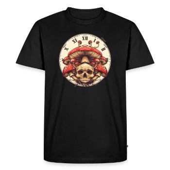 The Clock of Time, Mushrooms and Skull - Men's Premium Organic T-Shirt - black - Front - Nico (187cm)